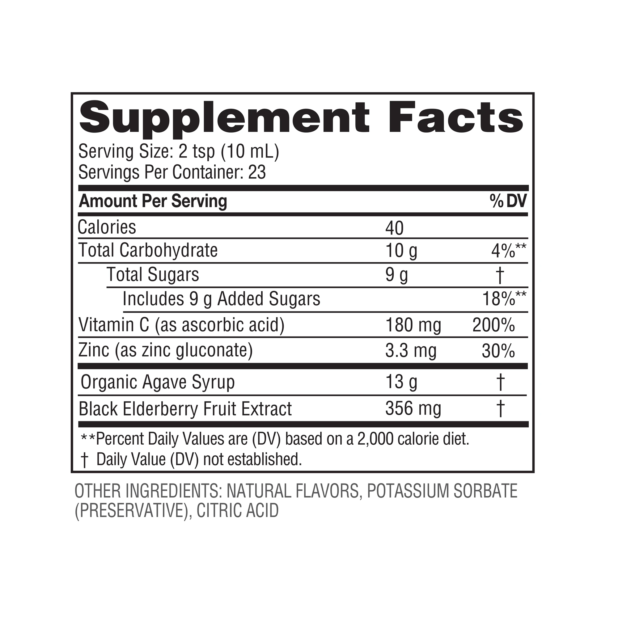 Zarbee’s® Black Elderberry Immune Support* Syrup Nutrition Label