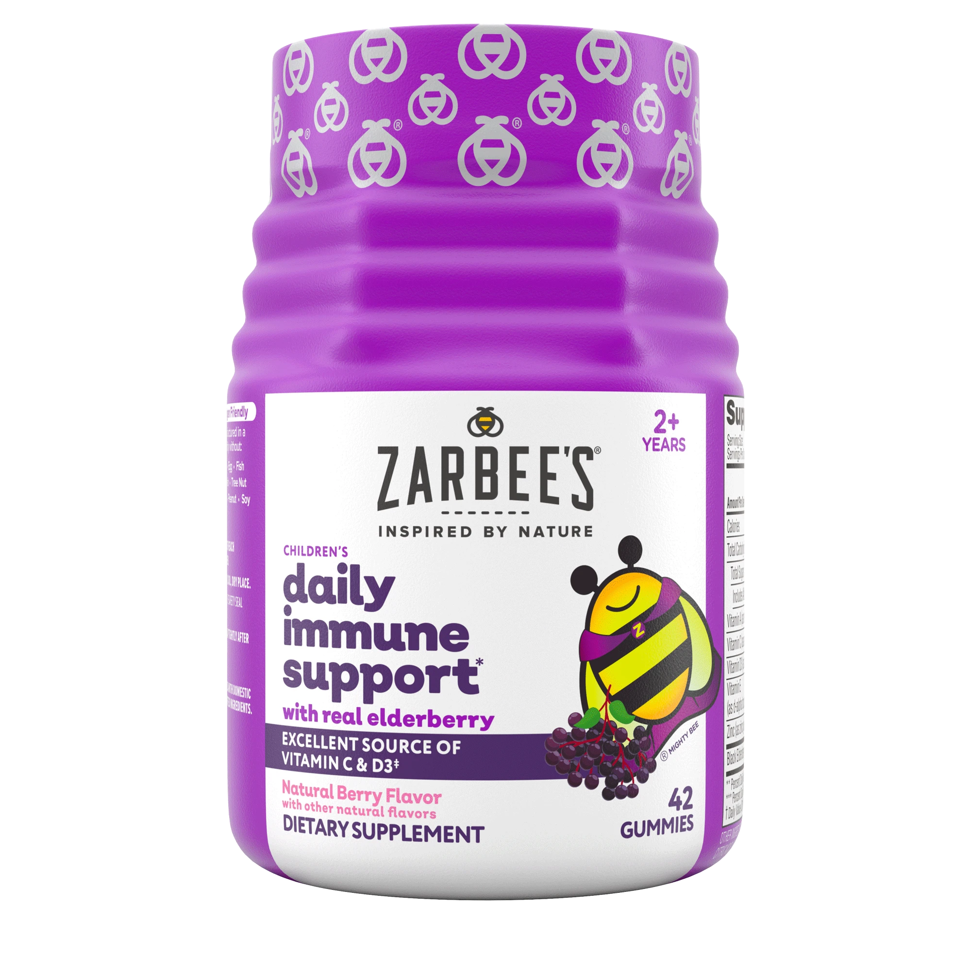 Front packaging of Zarbee’s® Children’s Elderberry Immune Support* with real Elderberry in natural berry flavor