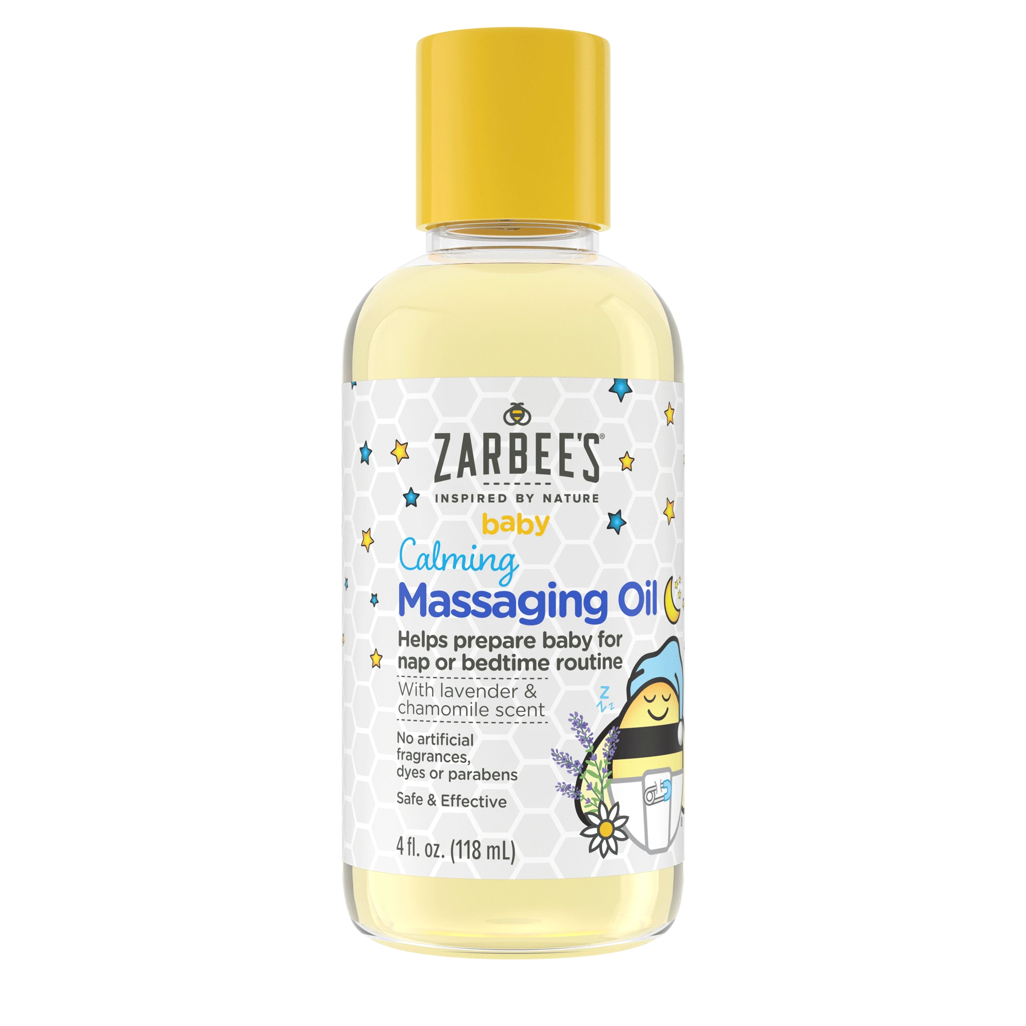 Front packaging of Zarbee’s® Baby Calming Massaging Oil with lavender and chamomile scent