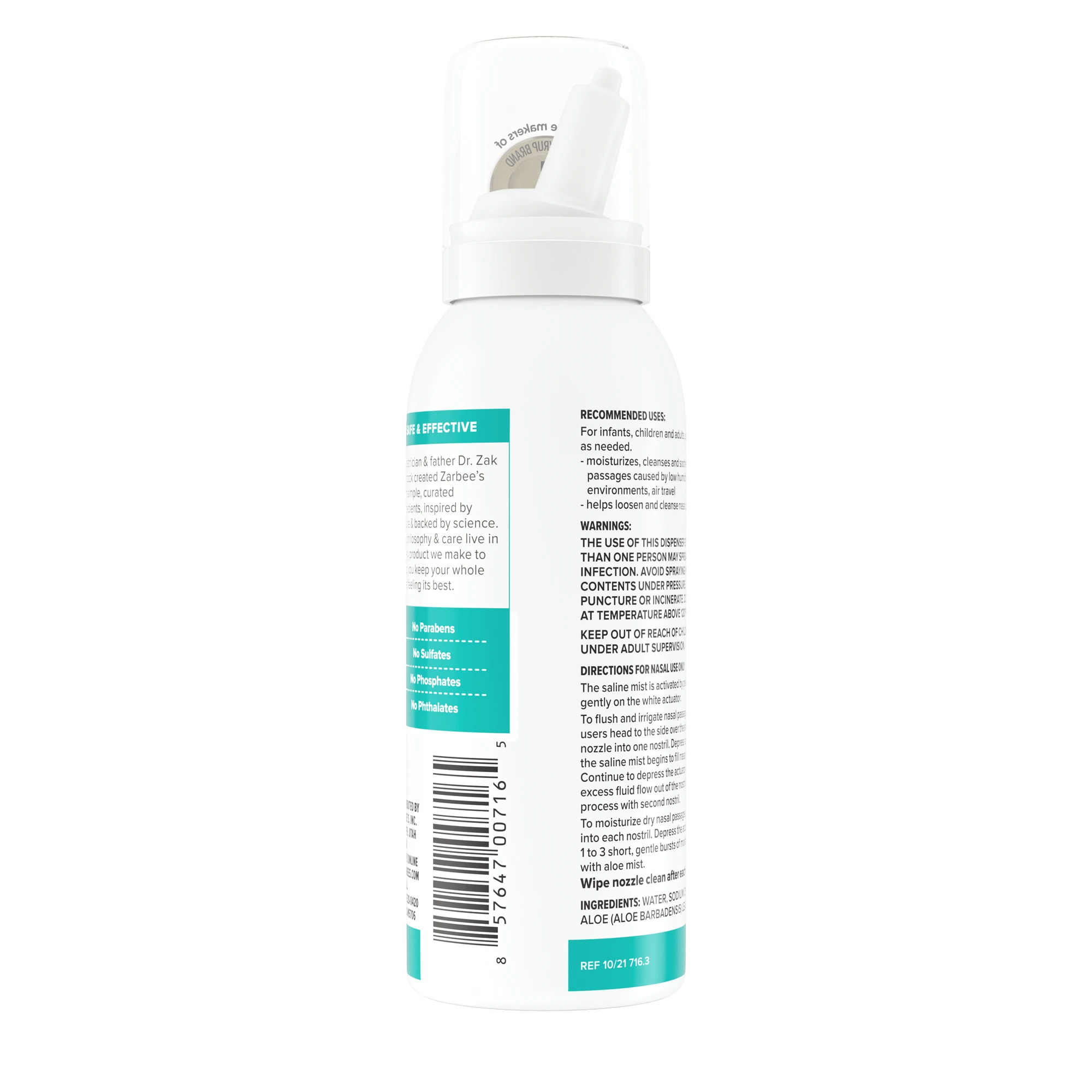 A rendering of a Zarbee’s® Soothing Saline Nasal Mist with Aloe bottle