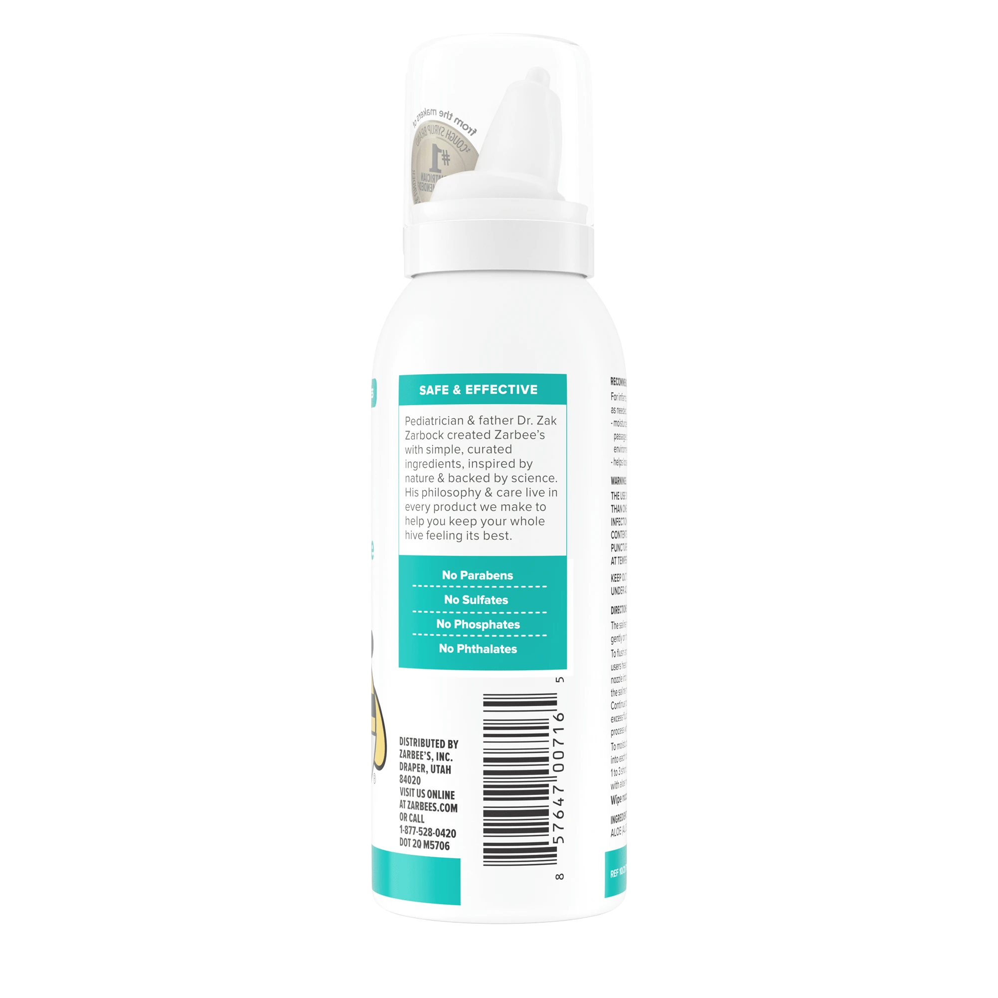 A rendering of a Zarbee’s® Soothing Saline Nasal Mist with Aloe bottle