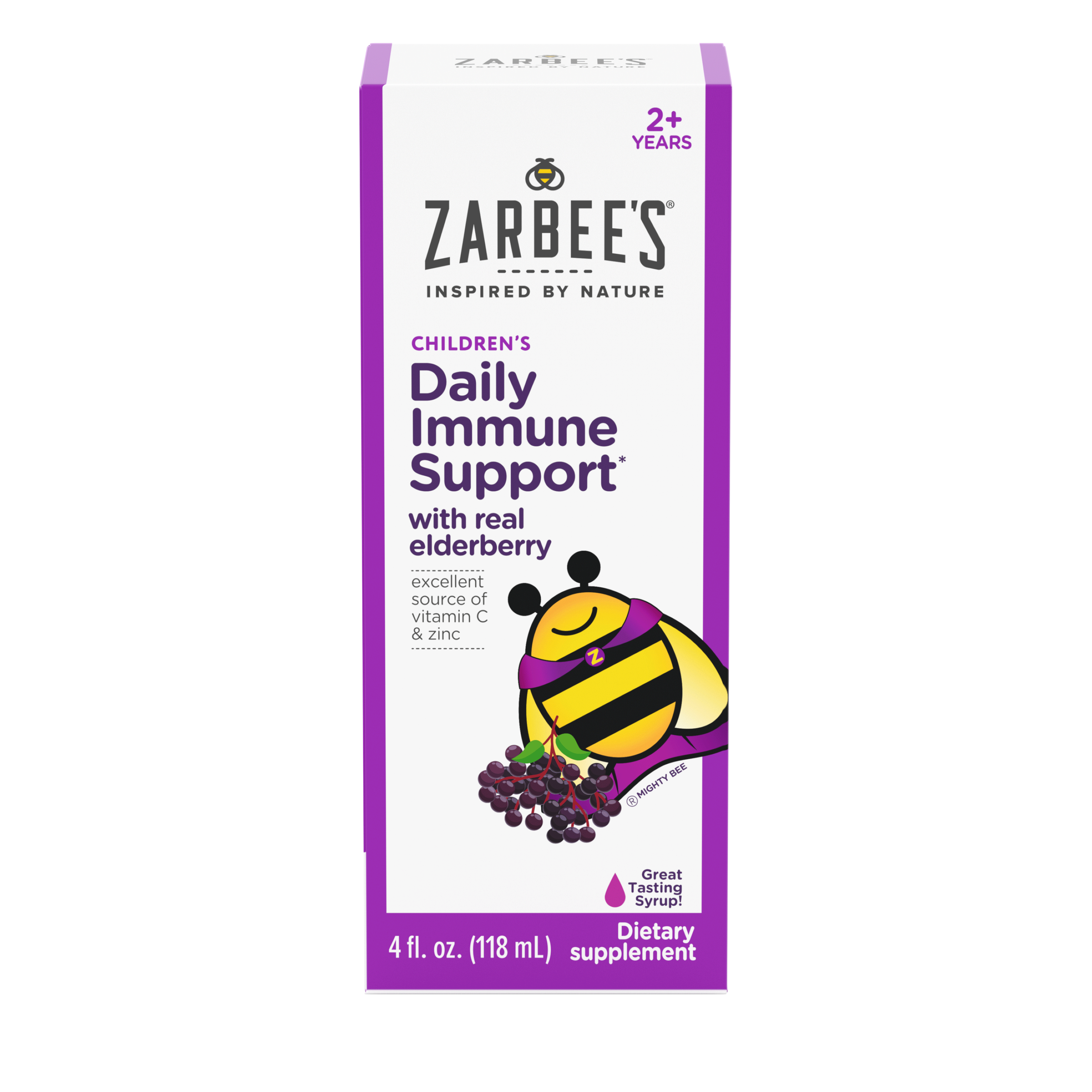 Front of Zarbee's® Children's Black Elderberry Syrup Bottle