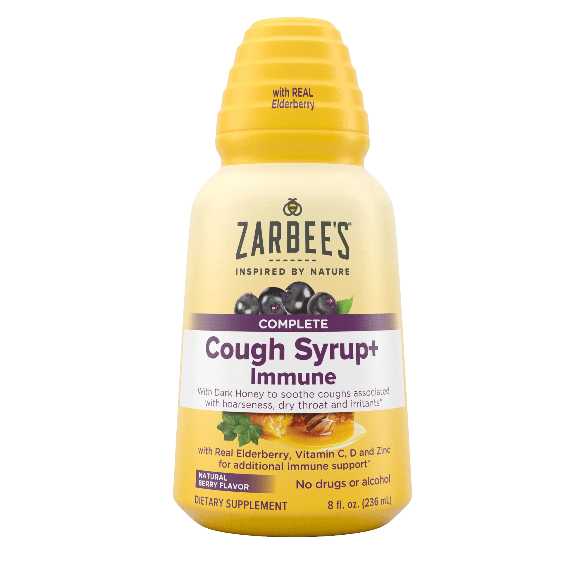 Front packaging of Zarbee’s® Complete Cough Syrup + Immune in natural berry flavor