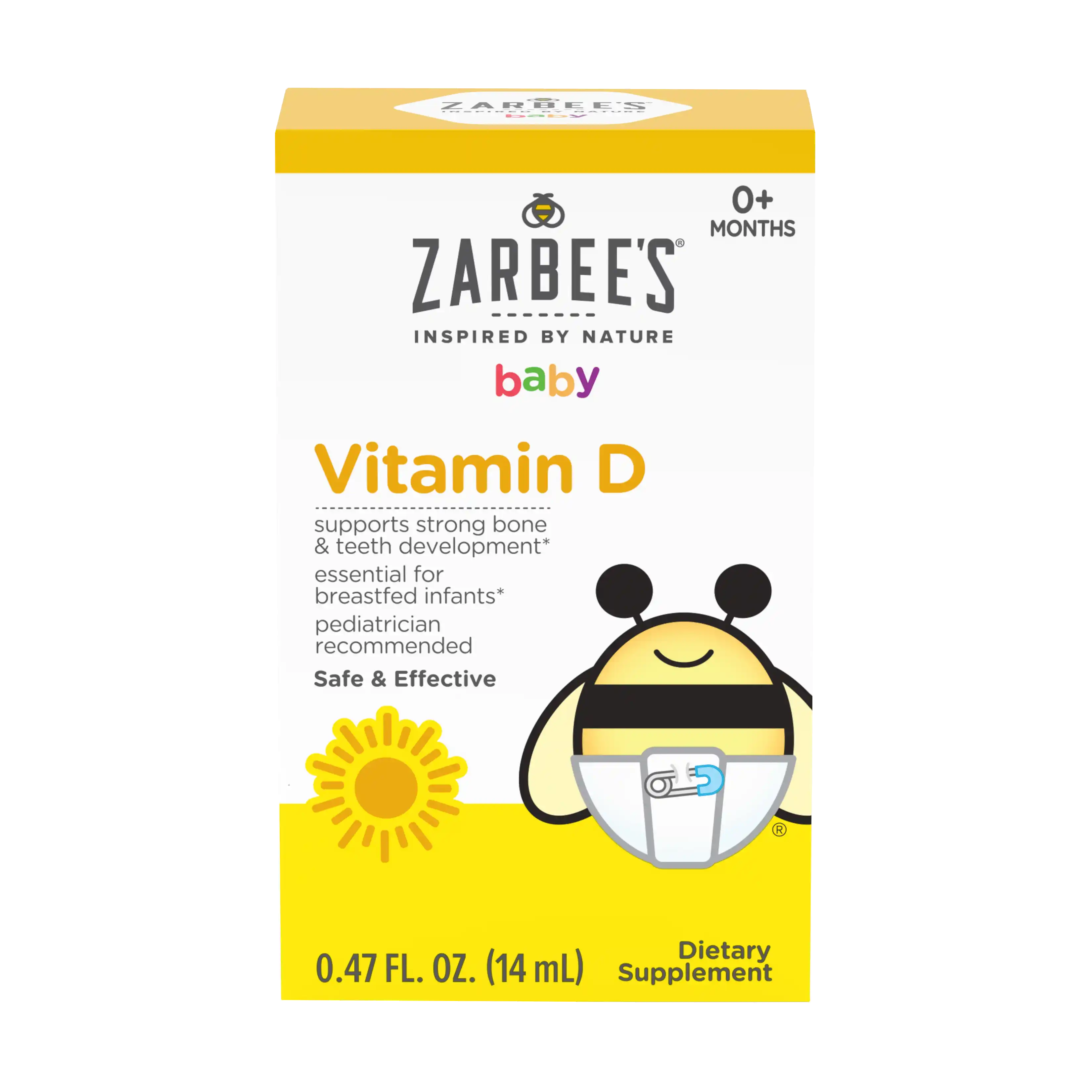 A rendering of the packaging for Zarbee's® Vitamin D supplement for babies