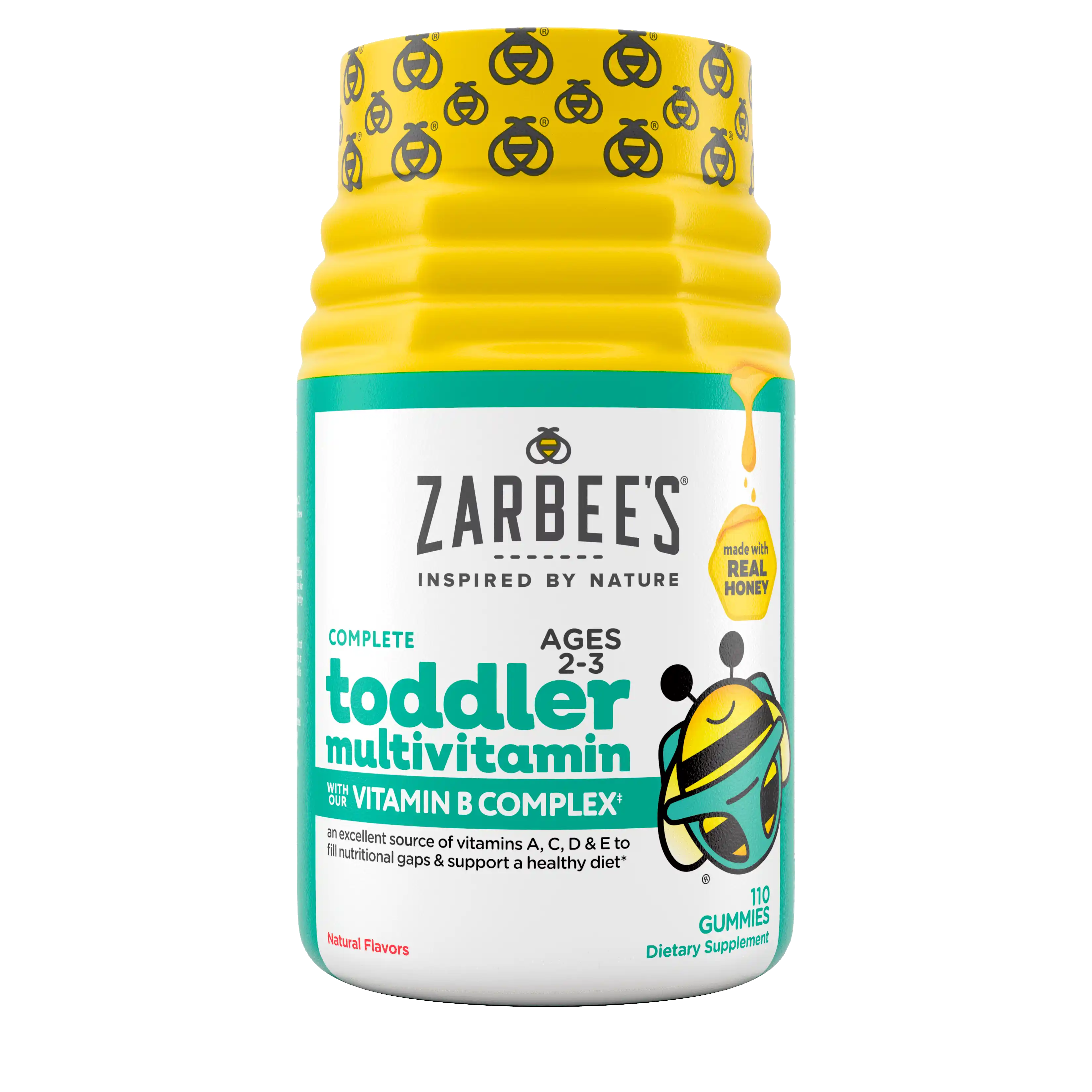 Front packaging of Zarbee’s® Complete Toddler Multivitamin Supplement in natural fruit flavor
