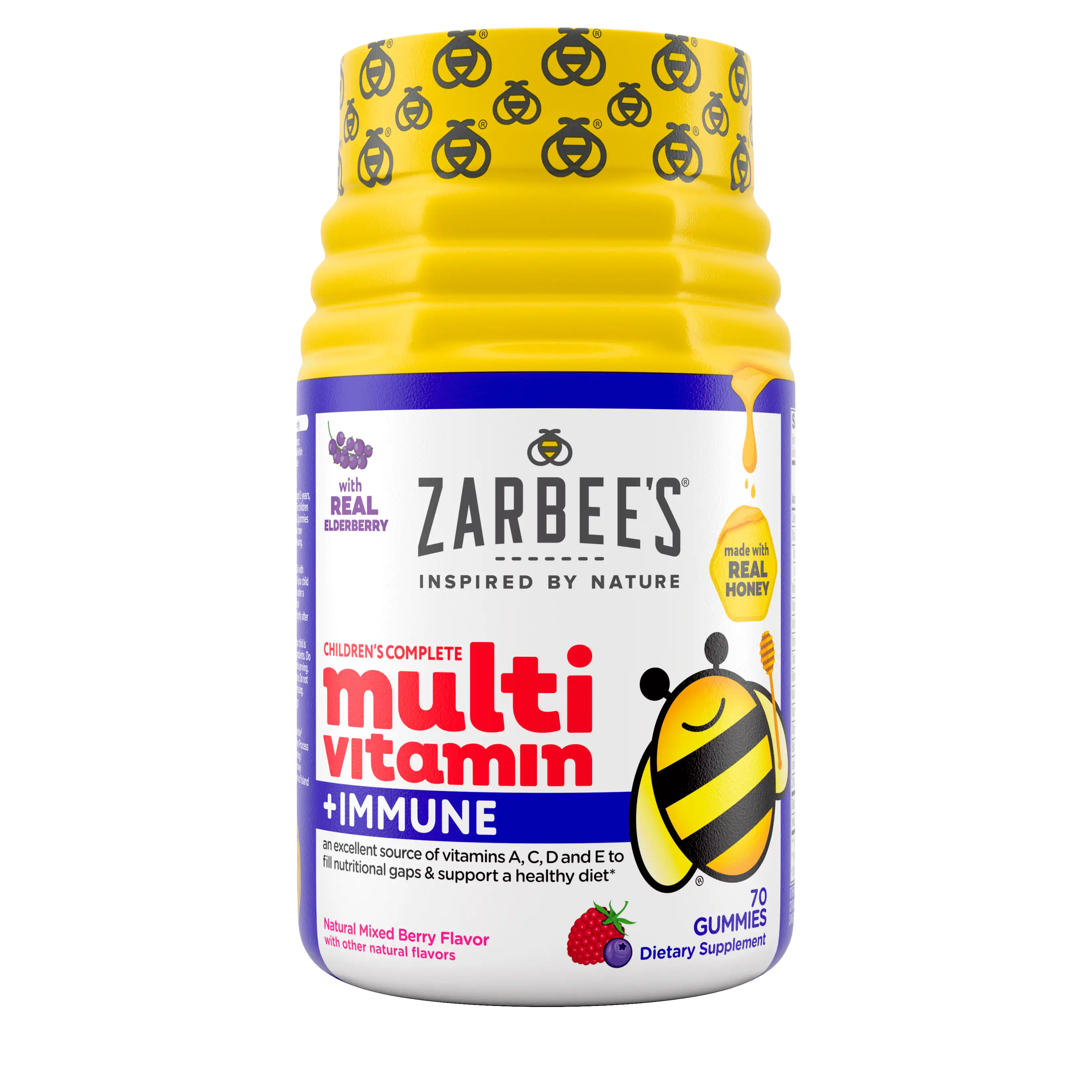 Front packaging of Zarbee’s® Children’s Complete Multivitamin + Immune in natural mixed berry flavor