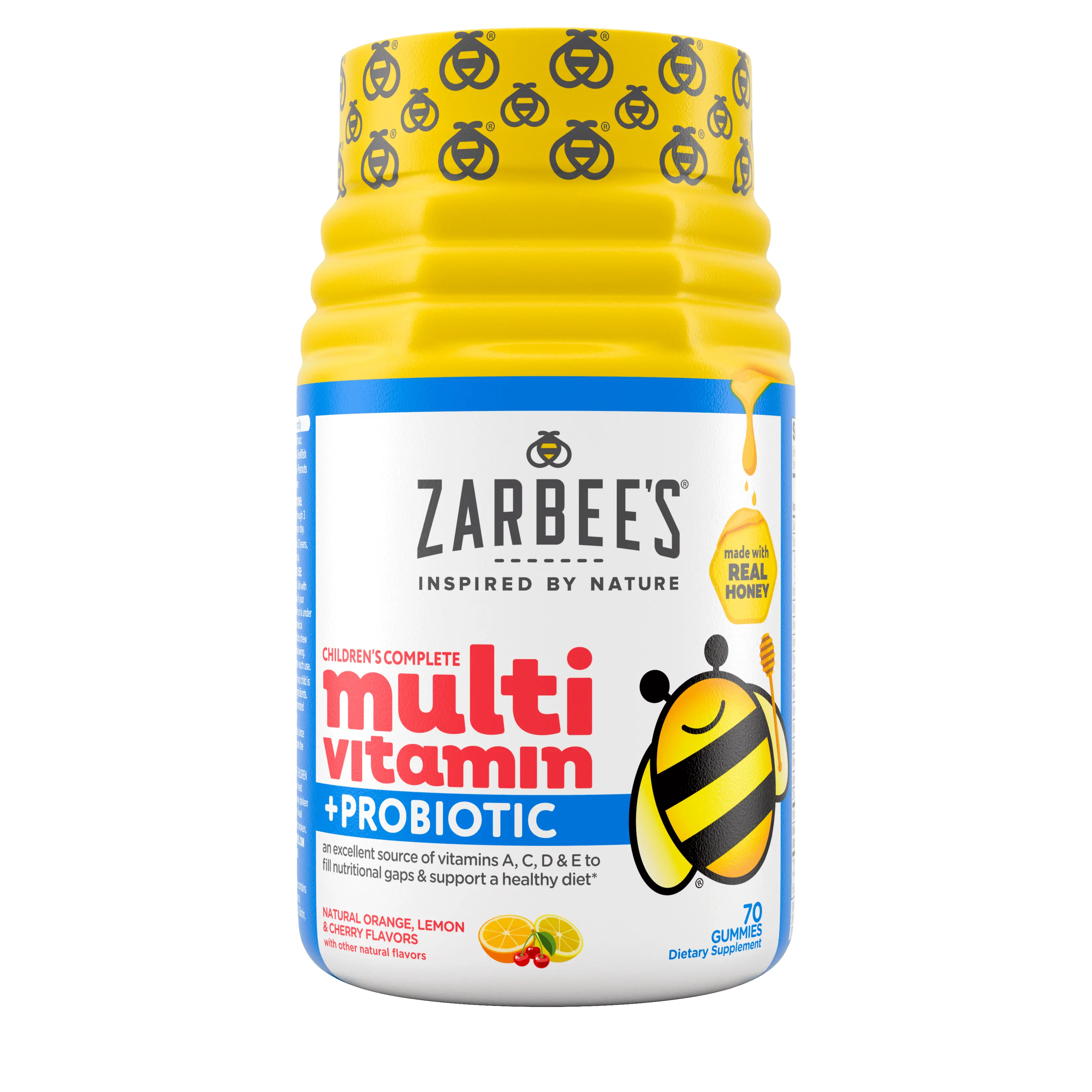Front packaging of Zarbee’s® Children’s Complete Multivitamin + Probiotic in natural fruit flavor