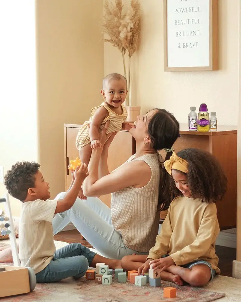 Mother spending time with children