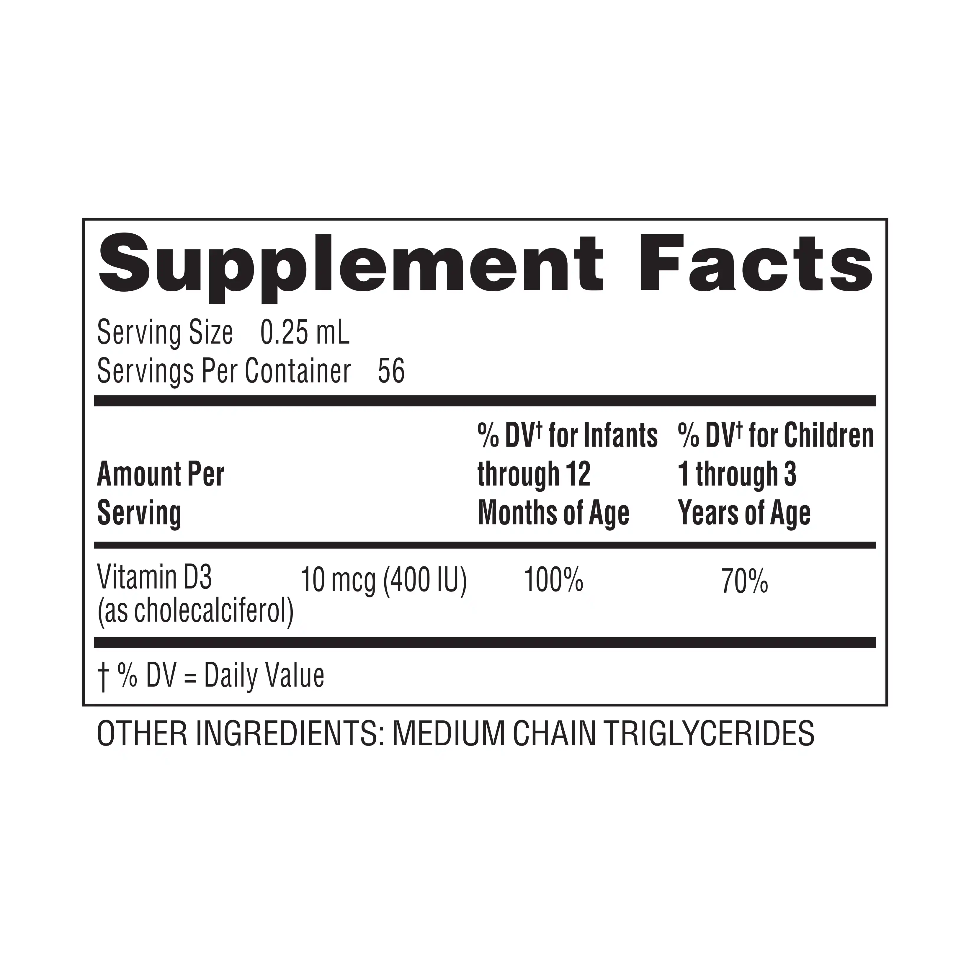 Zarbee's® Baby Vitamin D nutrition label